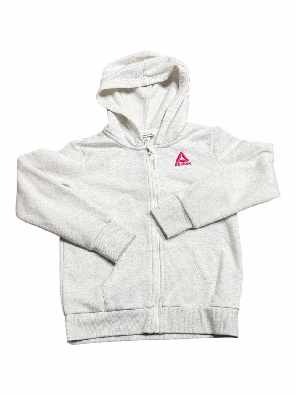 Reebok Light Gray Kids Zip Hoodie with Pink Logo